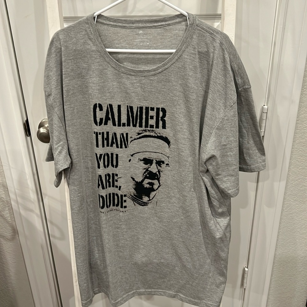 Grey Men’s 2XL “Calmer Than You Are, Dude” Big Lebowski Graphic ShortSlv T-Shirt